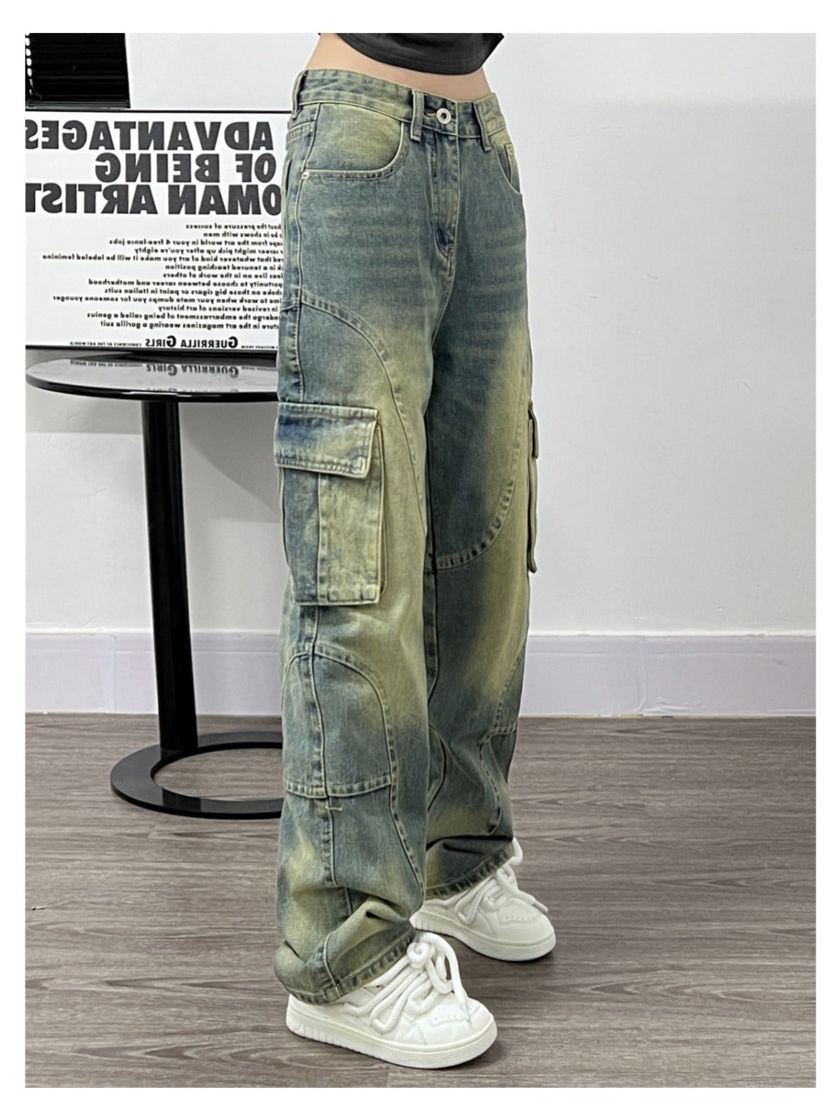 Deconstructed Design Washed Jeans