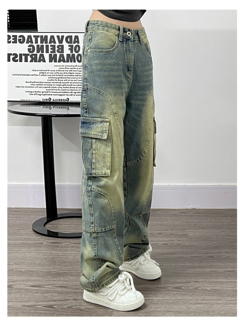Deconstructed Design Washed Jeans