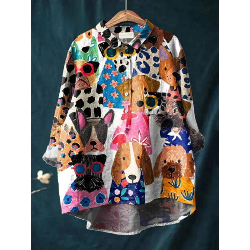 Retro Digital-print Animal Shirt