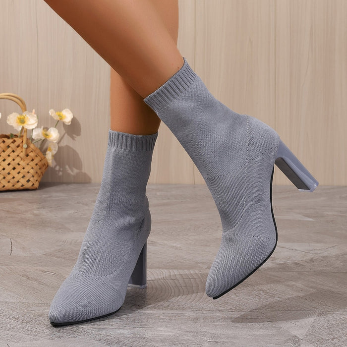 Winter Pointed Toe Chunky Heel Boots