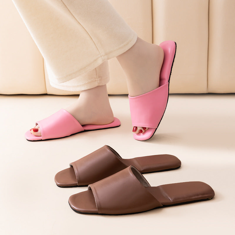 Leather Plain Color Simple Slippers
