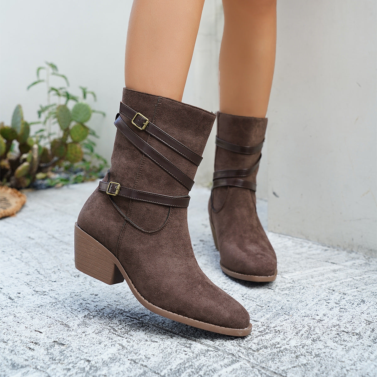 Cotton Low-cut Vintage-style Boots