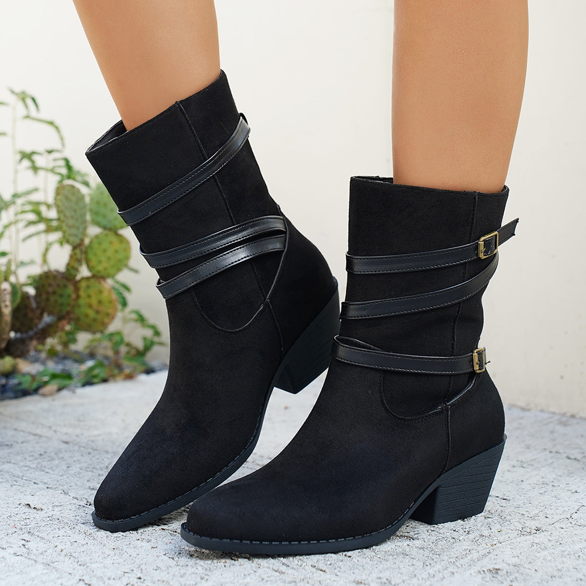 Cotton Low-cut Vintage-style Boots