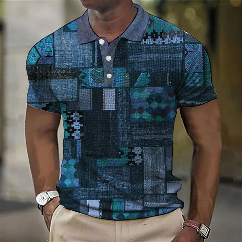 Fashion Polo 3d Splicing Plaid Printing Art Shirts