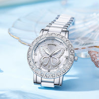 Butterfly Diamond-encrusted Luxury Women's Watch With Calendar And Steel Strap