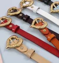 Gold Peach Heart Shape Buckle Leather Belt