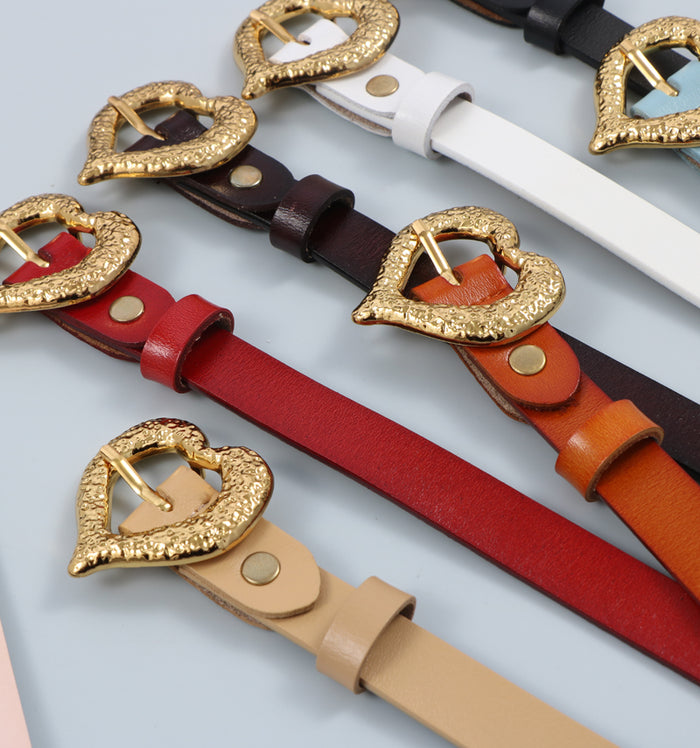 Gold Peach Heart Shape Buckle Leather Belt