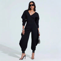 Slim-Fit V-Neck Long-Sleeve Jumpsuit