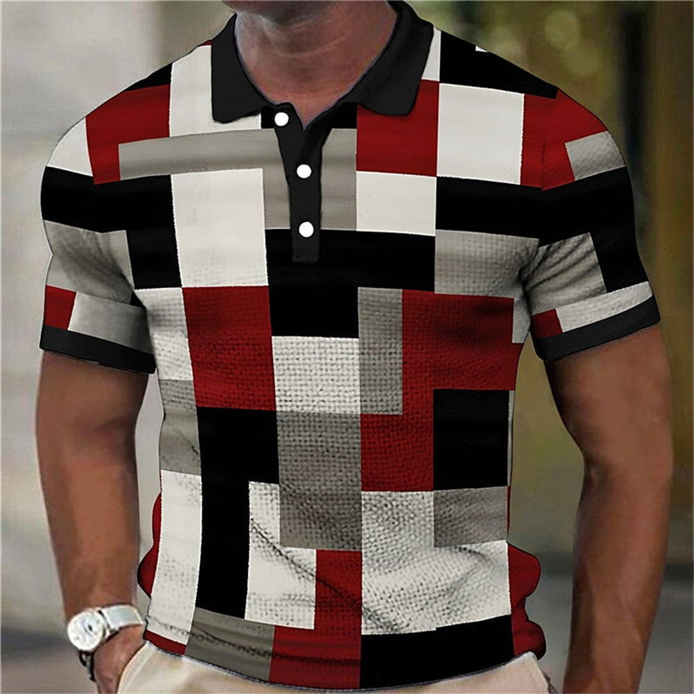 Fashion Polo 3d Splicing Plaid Printing Art Shirts