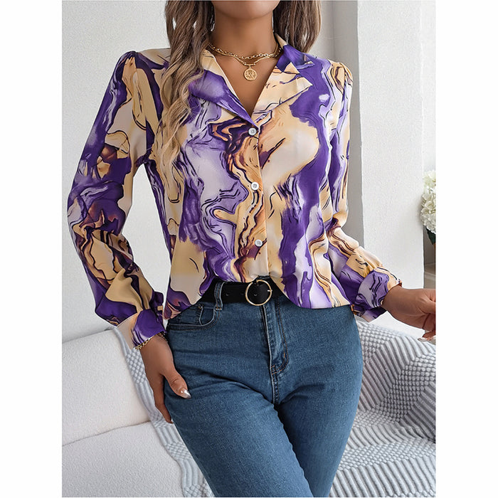 Fashion Button Down Shirts V Neck Long Sleeve