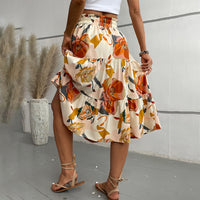 Floral Tiered Midi Skirt With Elastic Waist