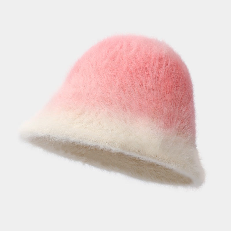 Rabbit Fur Bucket Hat Women's Fleece-lined Warm Bucket Hat