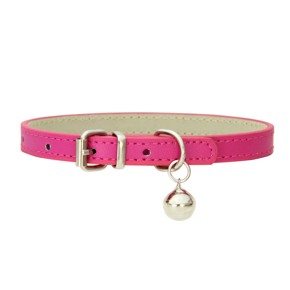 Japanese Style Bell PU Leather Leash Pet Dog Collar