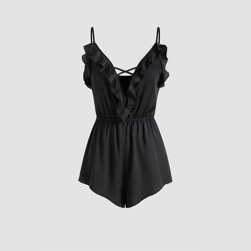 Ruffled V-Neck Sleeveless Summer Jumpsuit