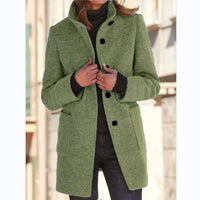 Stand Collar Woolen Coat - Casual Button Outwear