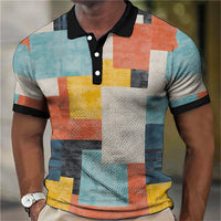 Fashion Polo 3d Splicing Plaid Printing Art Shirts