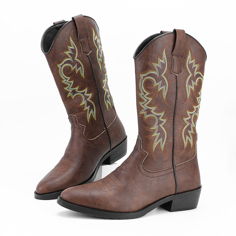 Embroidery Retro High Leg Boot