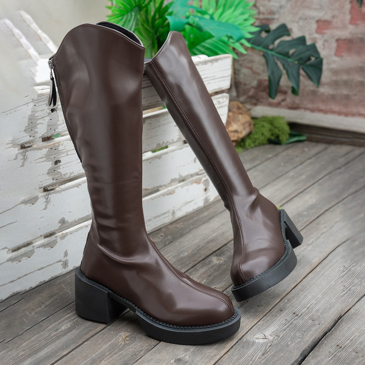 Chunky Heeled Figure Flattering High Boots