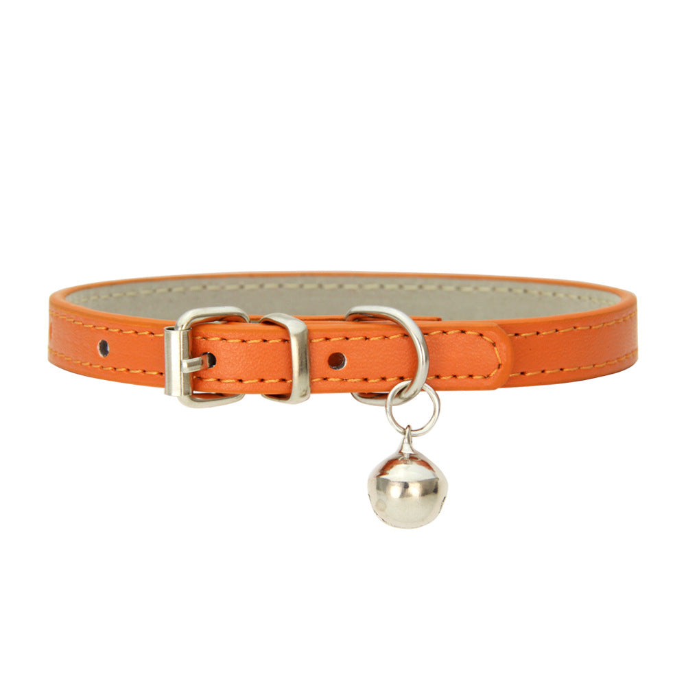 Japanese Style Bell PU Leather Leash Pet Dog Collar