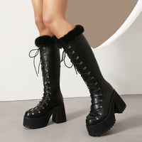 A Fur Collar And Laces Casual Boots