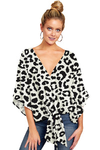 V Neck - Leopard Print Blouse