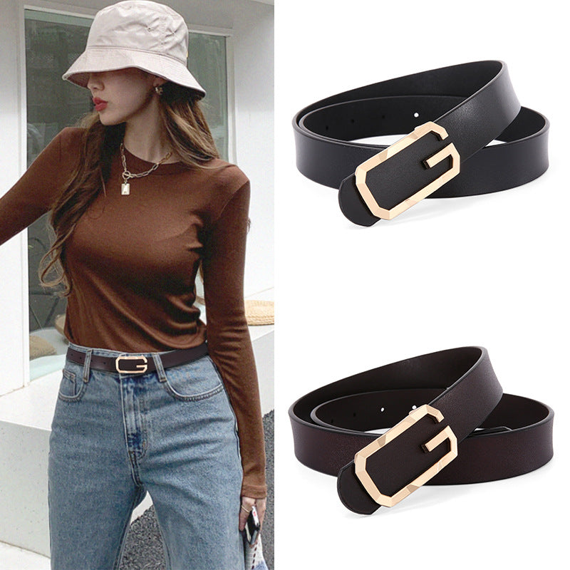 Belt Genuine Leather Simple Smooth Buckle