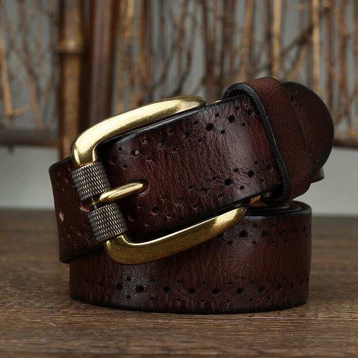 Hollowed-out First-layer Cowhide Pin-buckle Belt