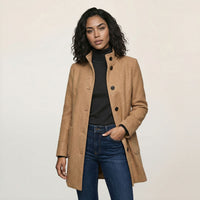 Stand Collar Woolen Coat - Casual Button Outwear