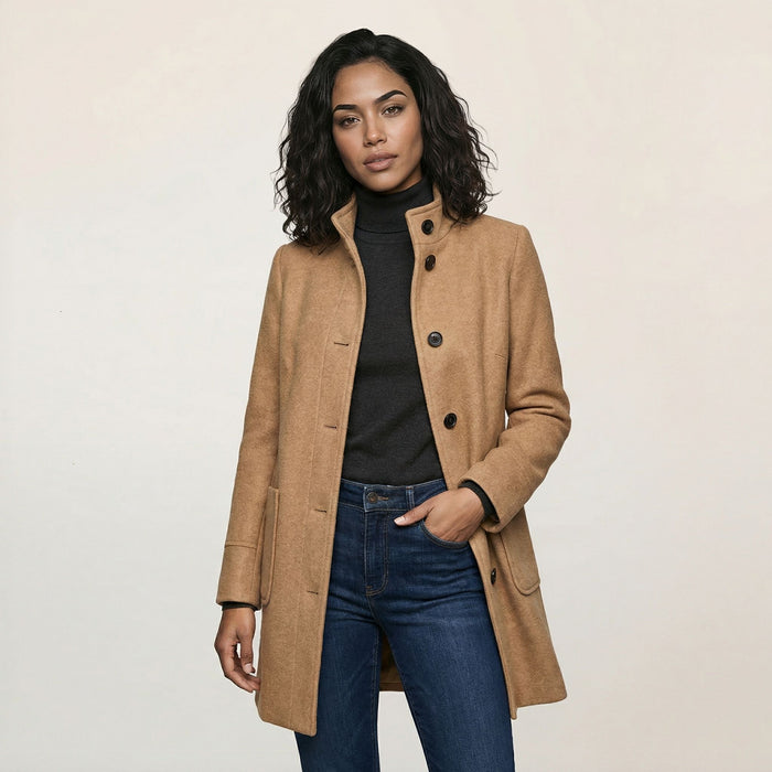 Stand Collar Woolen Coat - Casual Button Outwear