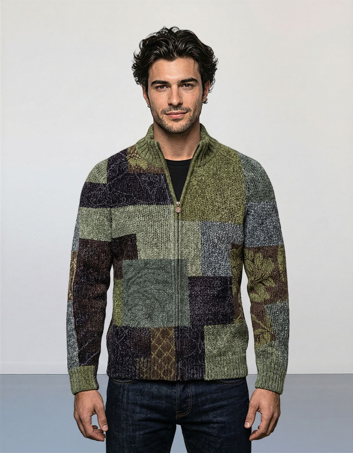 Casual 3D-printed Zip-up Jacket