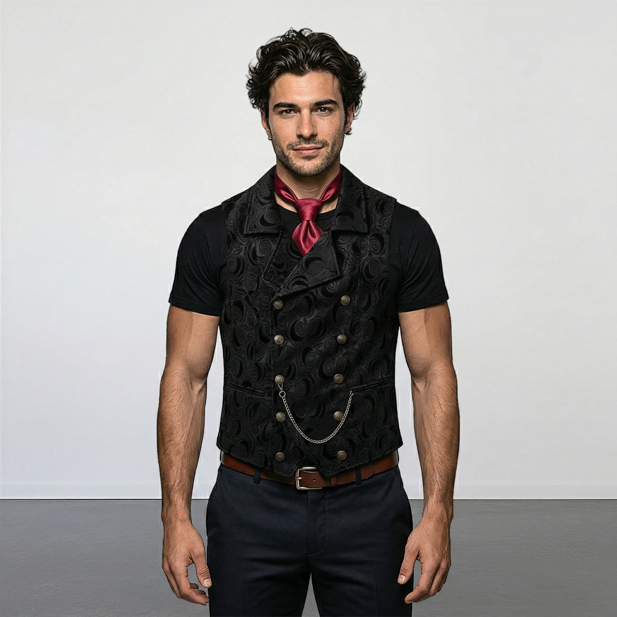 Double-Breasted Chain-Attached Suit Vest