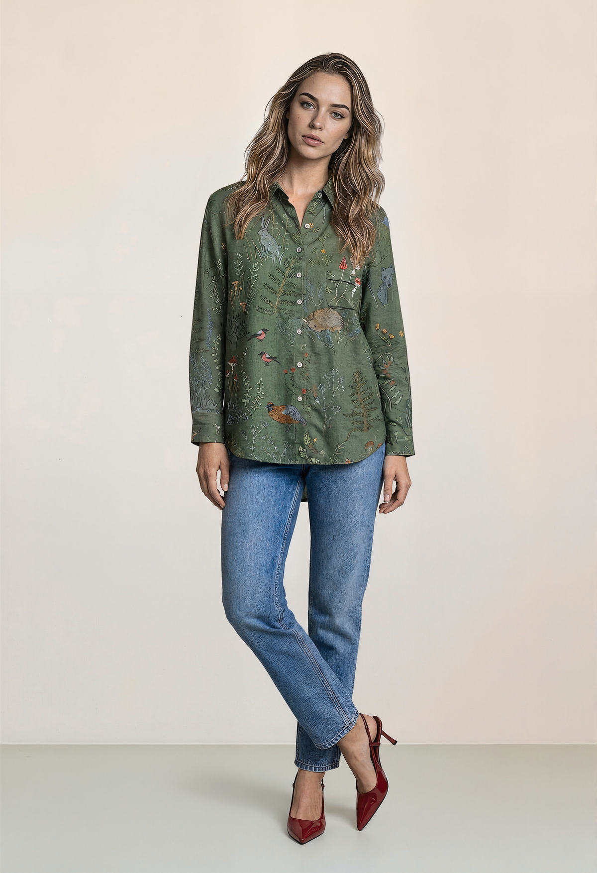 Floral-Print Long-Sleeve Pullover Shirt