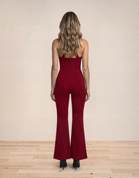Chic Metal Buckle Flared Jumpsuit