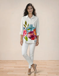 Ink-Wash Floral Print Shirt