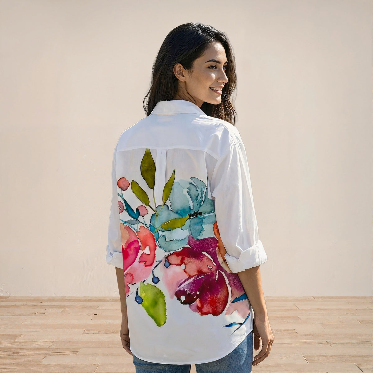 Ink-Wash Floral Print Shirt