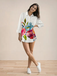 Ink-Wash Floral Print Shirt