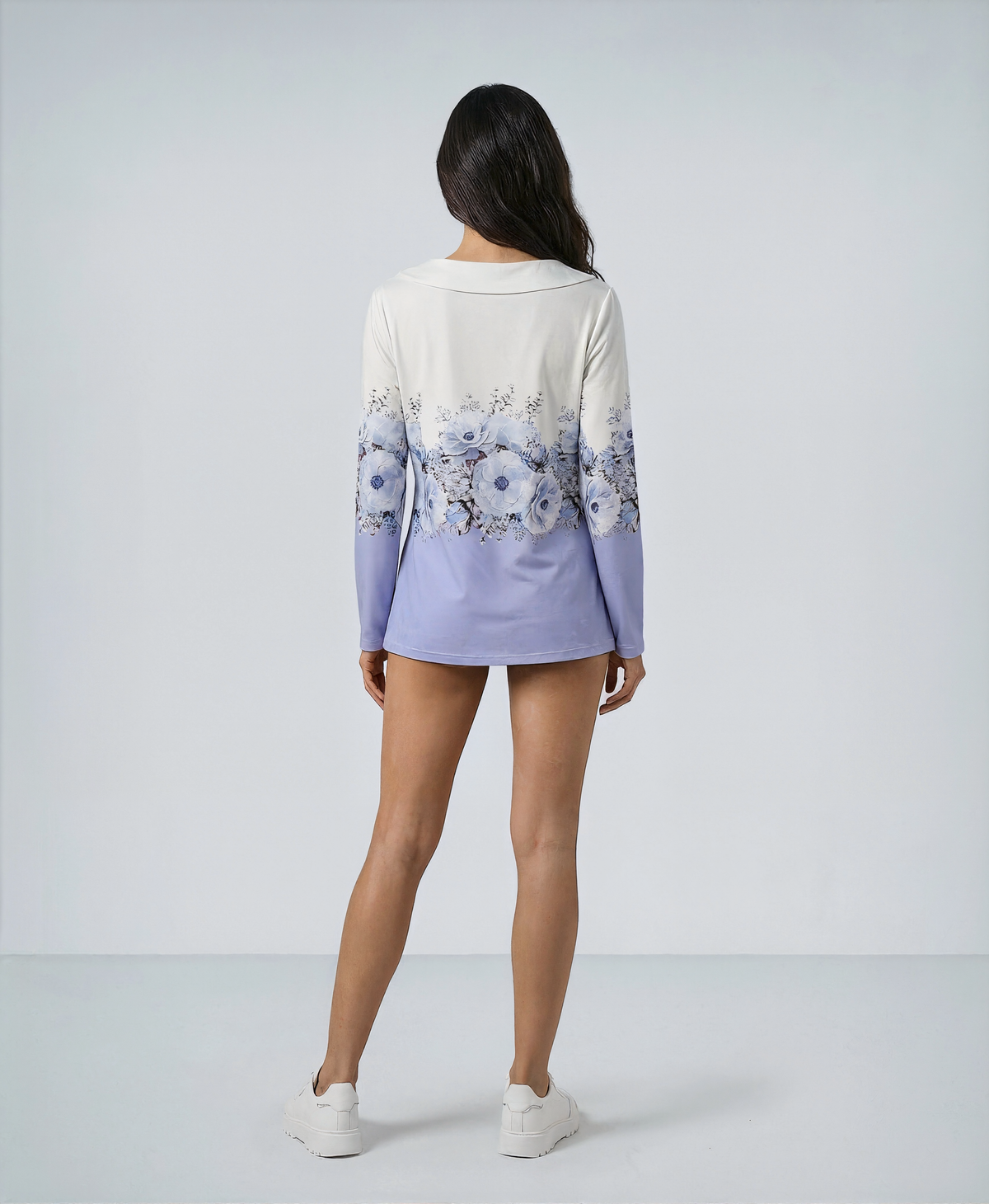 Diagonal Collar Flower Printed T-shirt