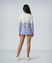 Diagonal Collar Flower Printed T-shirt