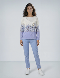 Diagonal Collar Flower Printed T-shirt