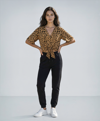 V Neck - Leopard Print Blouse