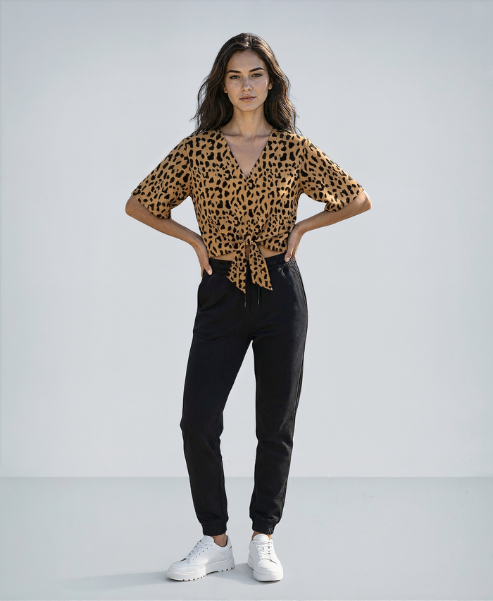 V Neck - Leopard Print Blouse