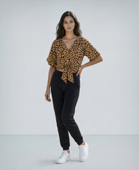 V Neck - Leopard Print Blouse