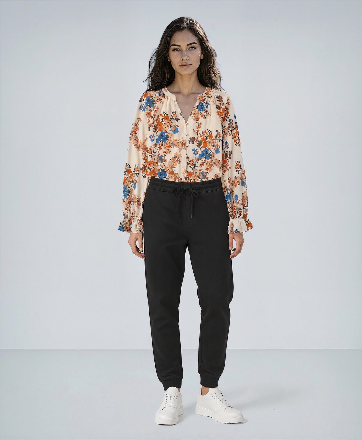 Floral Print V Neck Long Sleeve Shirts