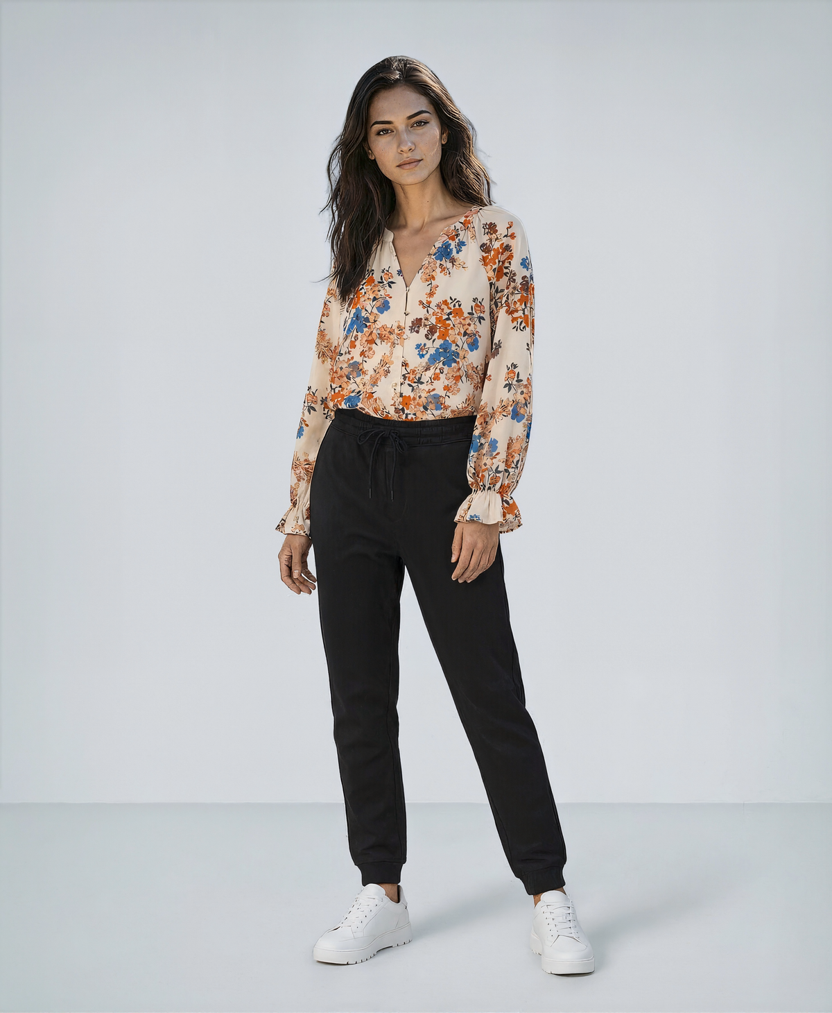 Floral Print V Neck Long Sleeve Shirts