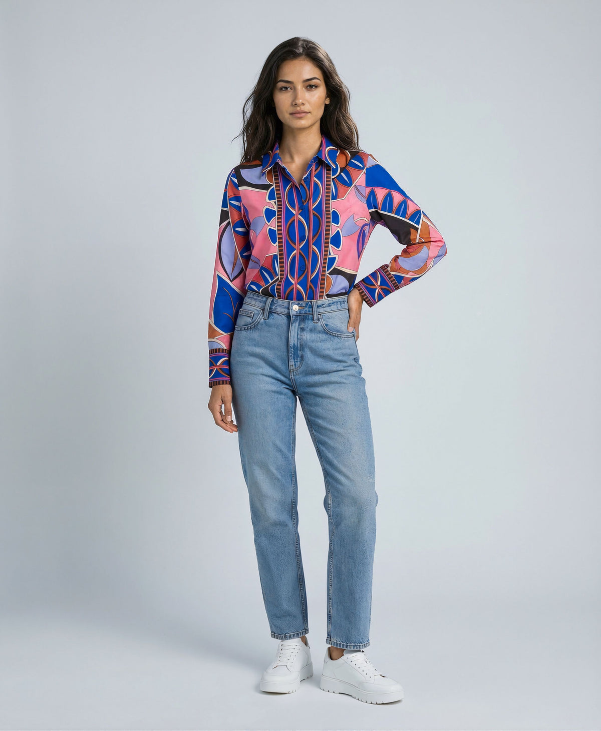 Three-piece Printed Drape Shirt Shorts And Skirts