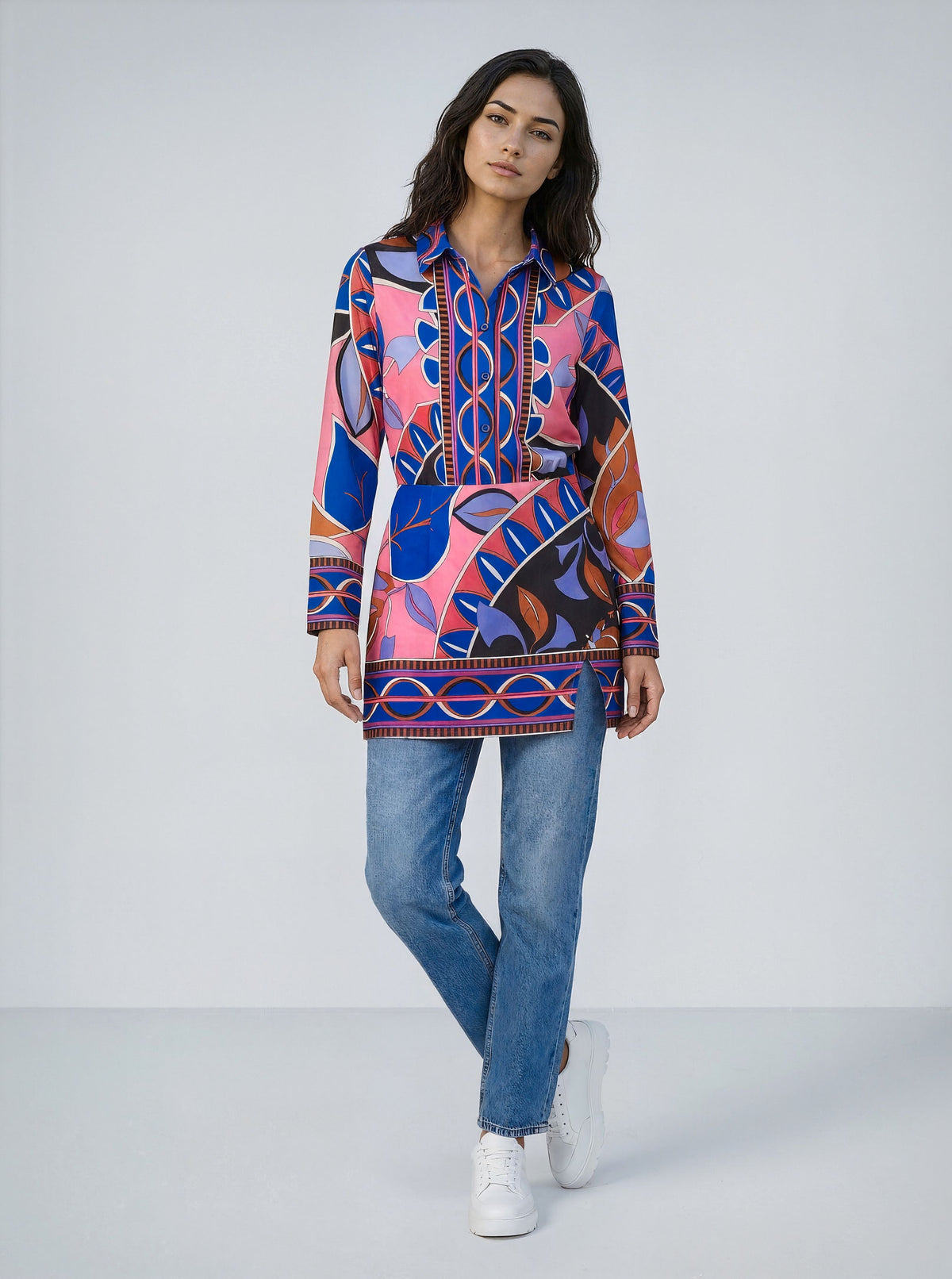 Three-piece Printed Drape Shirt Shorts And Skirts