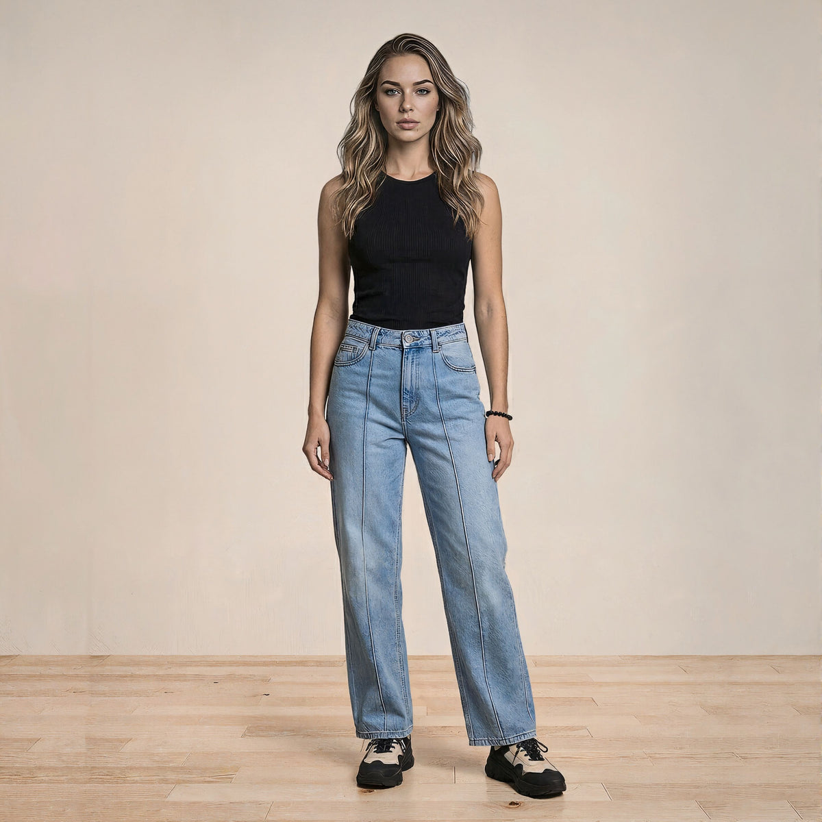 Deconstructed Stitching Straight Jeans