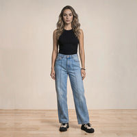 Deconstructed Stitching Straight Jeans