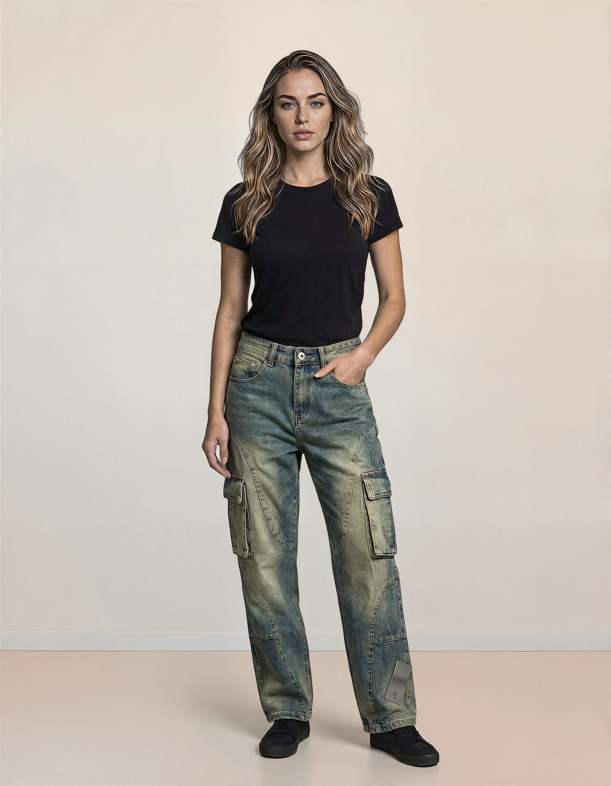 Deconstructed Design Washed Jeans
