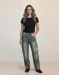 Deconstructed Design Washed Jeans
